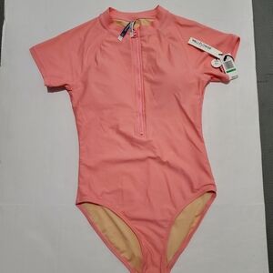 Wildflower Pink Coral Short Sleeve One Piece Swimsuit Size Large  New With Tag